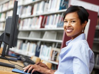 Adult student in library